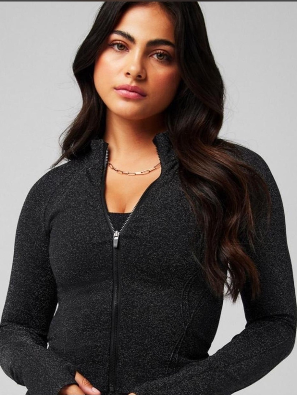 Fabletics Black Sparkle Half-Zip Jacket